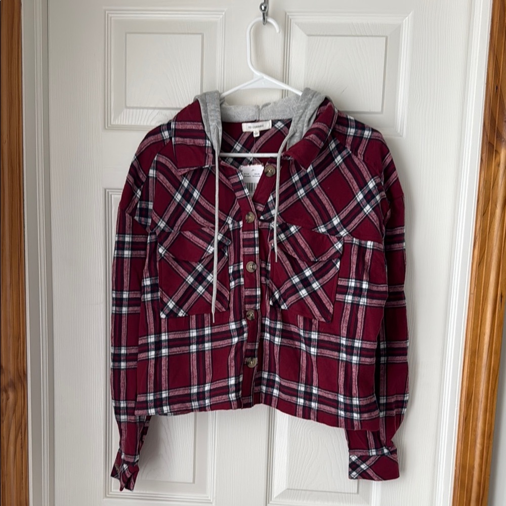 No Comment Flannel Plaid Button Down Shirt with Hoodie